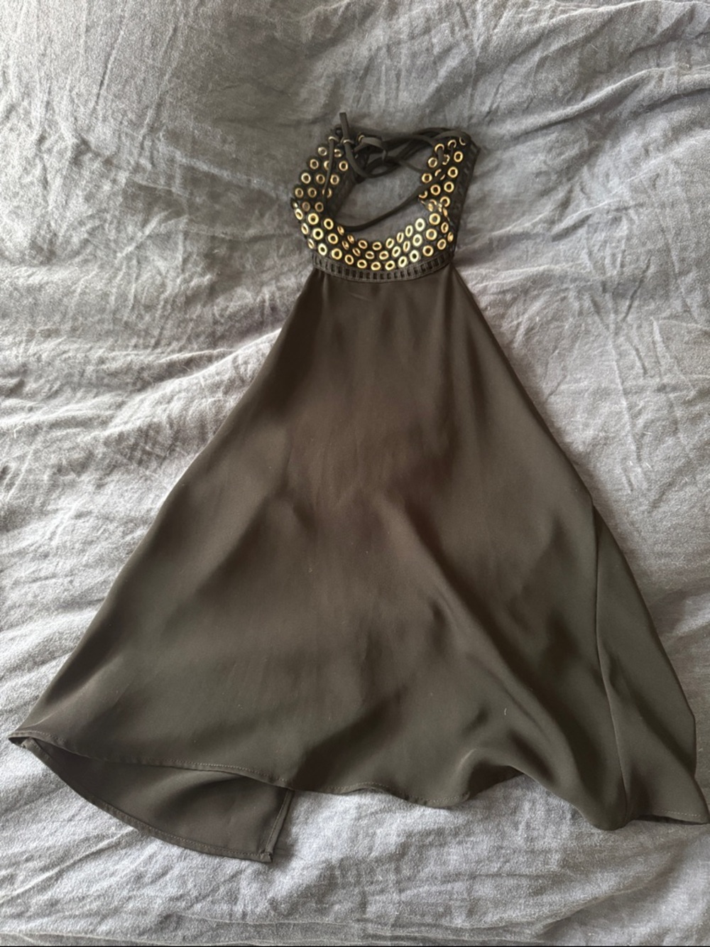 Zara Black Halter Top with Gold Eyelet Neckline Size M